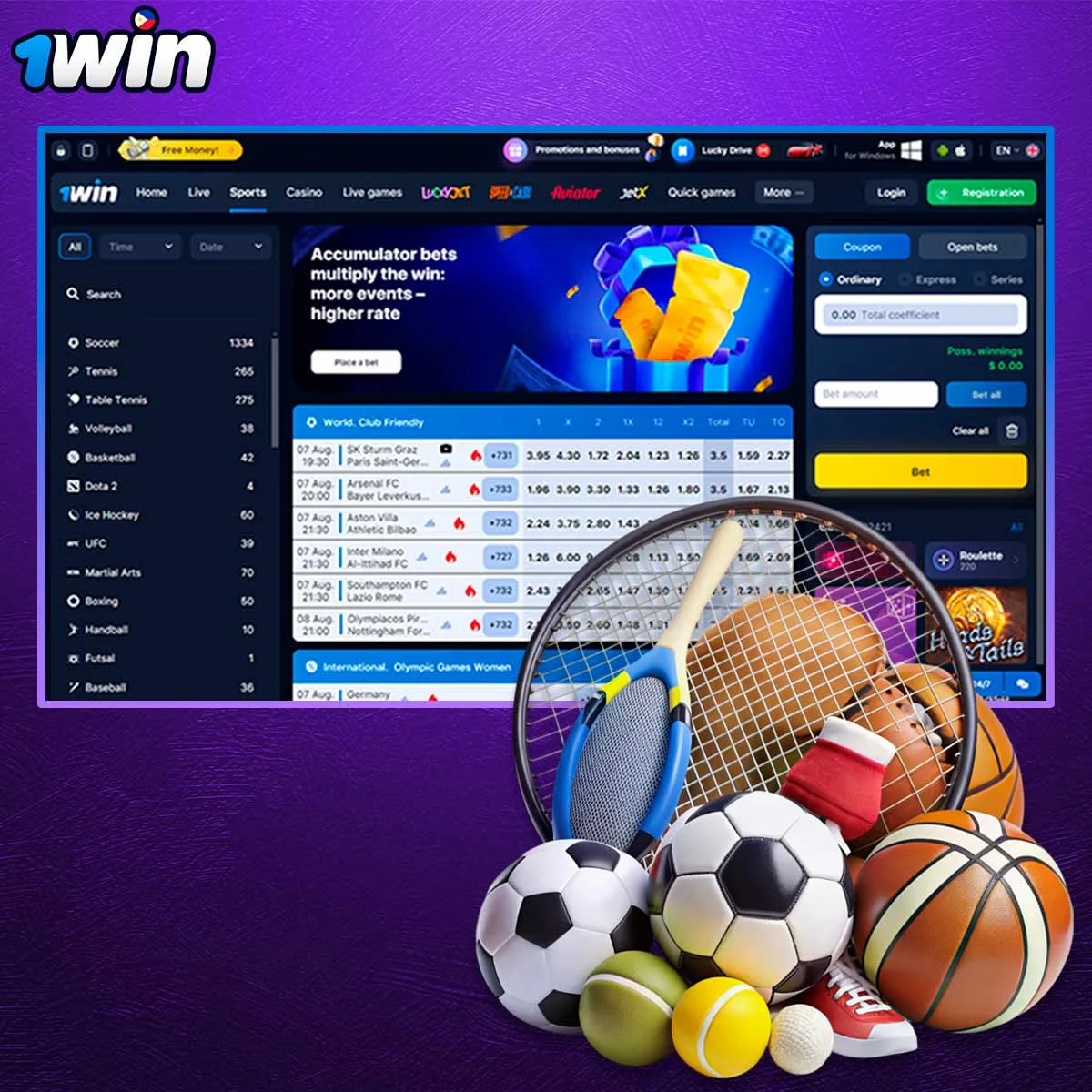 What types of bets does 1Win bookmaker offer?