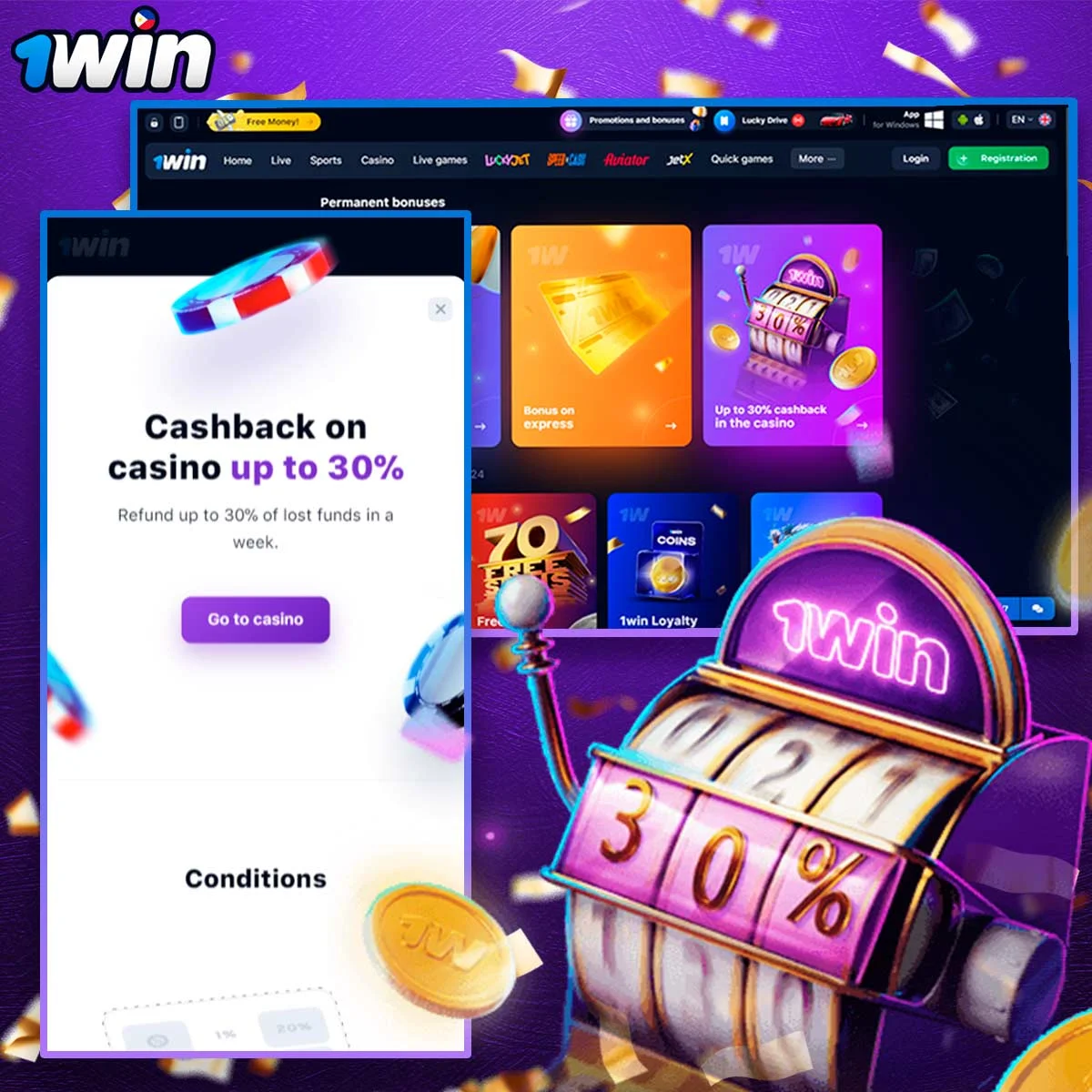 Information about 30% Casino Cashback 1win