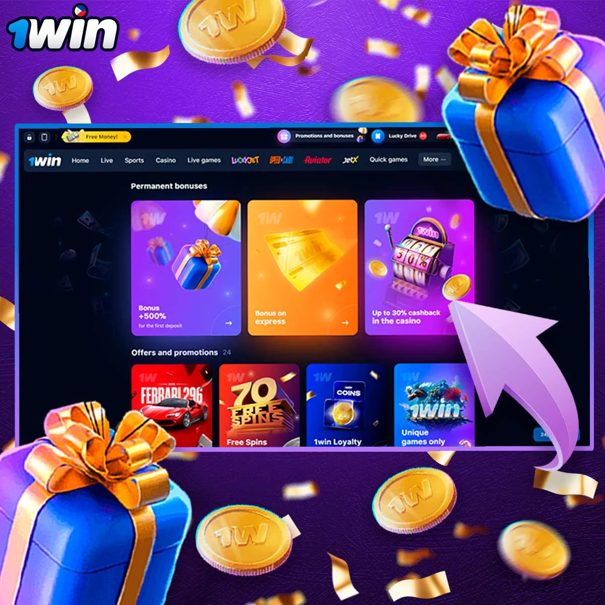 Information about the casino bonus program on 1Win