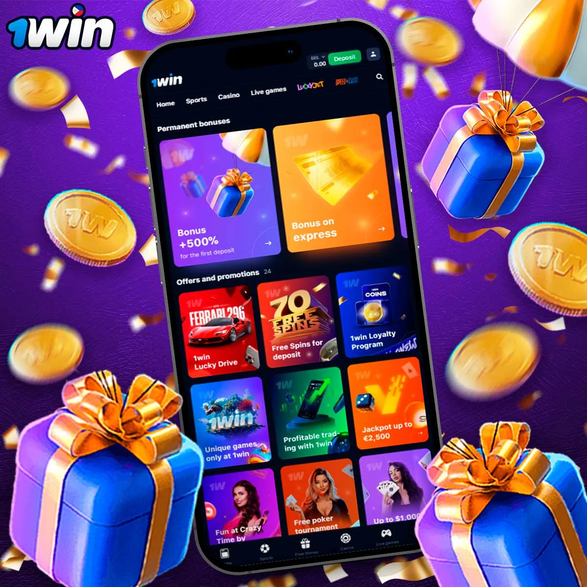 Information about 1Win app installation bonus