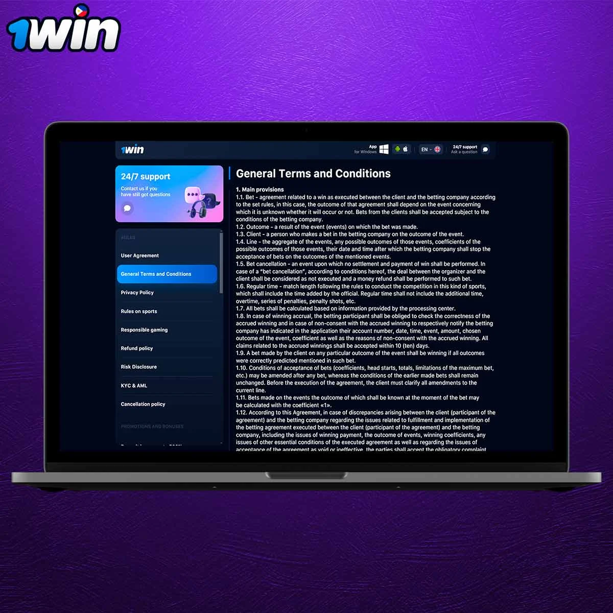 Information about Terms and Conditions 1Win